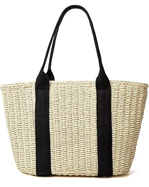 Women Straw Bags Summer Beach Large Tote Bag Handmade Woven Shoulder Crossbody Handbag | Amazon (US)