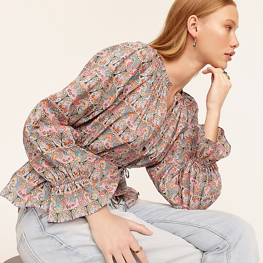 Tie-waist organic cotton top in Liberty® Georgia Duke print | J. Crew US