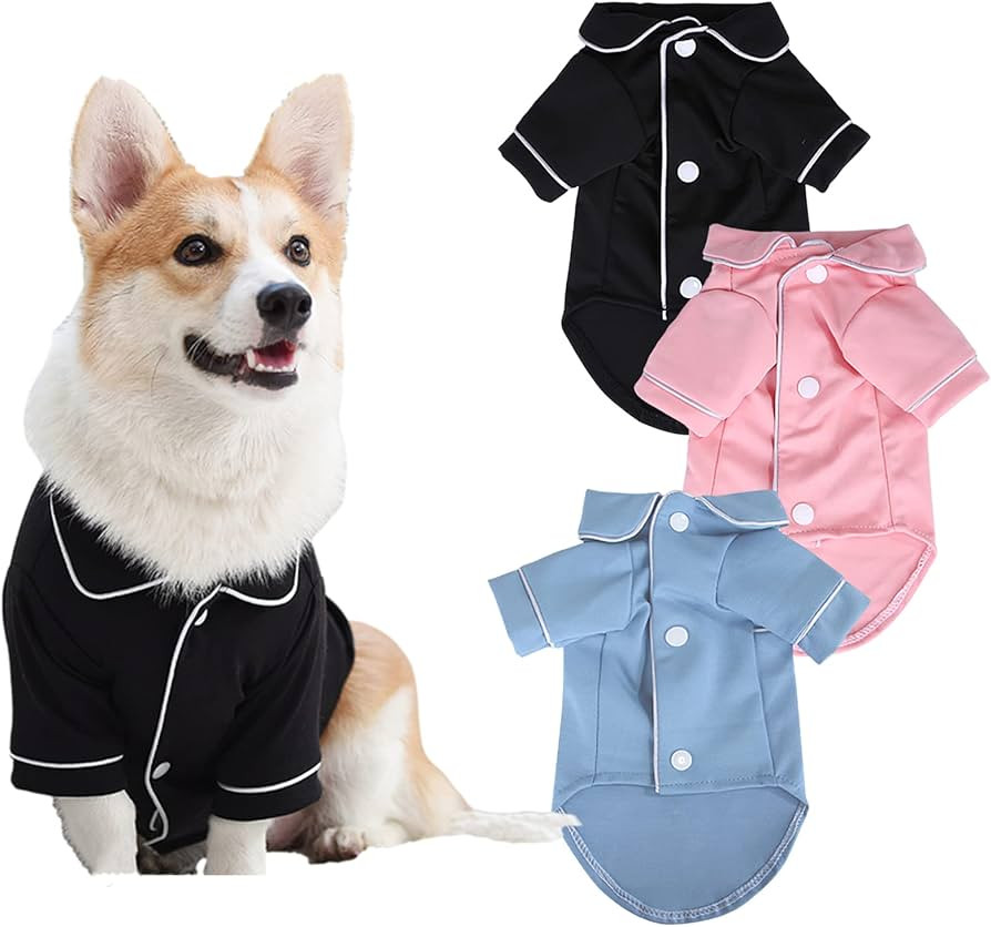3 Pack Dog Pajamas Pet Two-Legged Sleepwear Shirt Set Soft Cat Loungewear for All Year Round Blac... | Amazon (US)