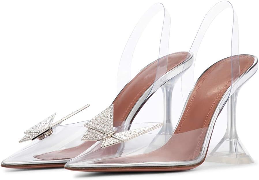 Women's Clear High Heel Sandals Transparent PVC Stilettos Pointed Toe Crystal Dress Pumps | Amazon (US)