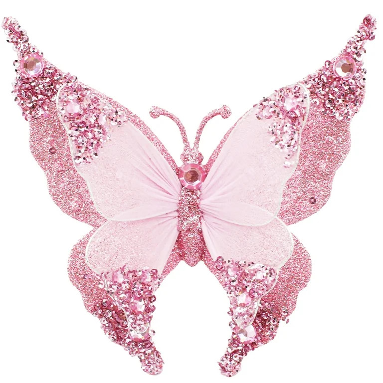 Pink Butterfly Christmas Clip Ornament, 8.5 in, by Holiday Time - Walmart.com | Walmart (US)