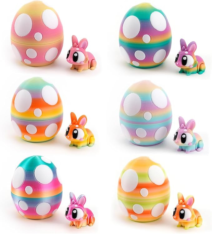 6PCS 3D Printed Easter Rabbits with Eggs, Poseable Bunny Fidget Toys,Easter Basket Essentials for... | Amazon (US)