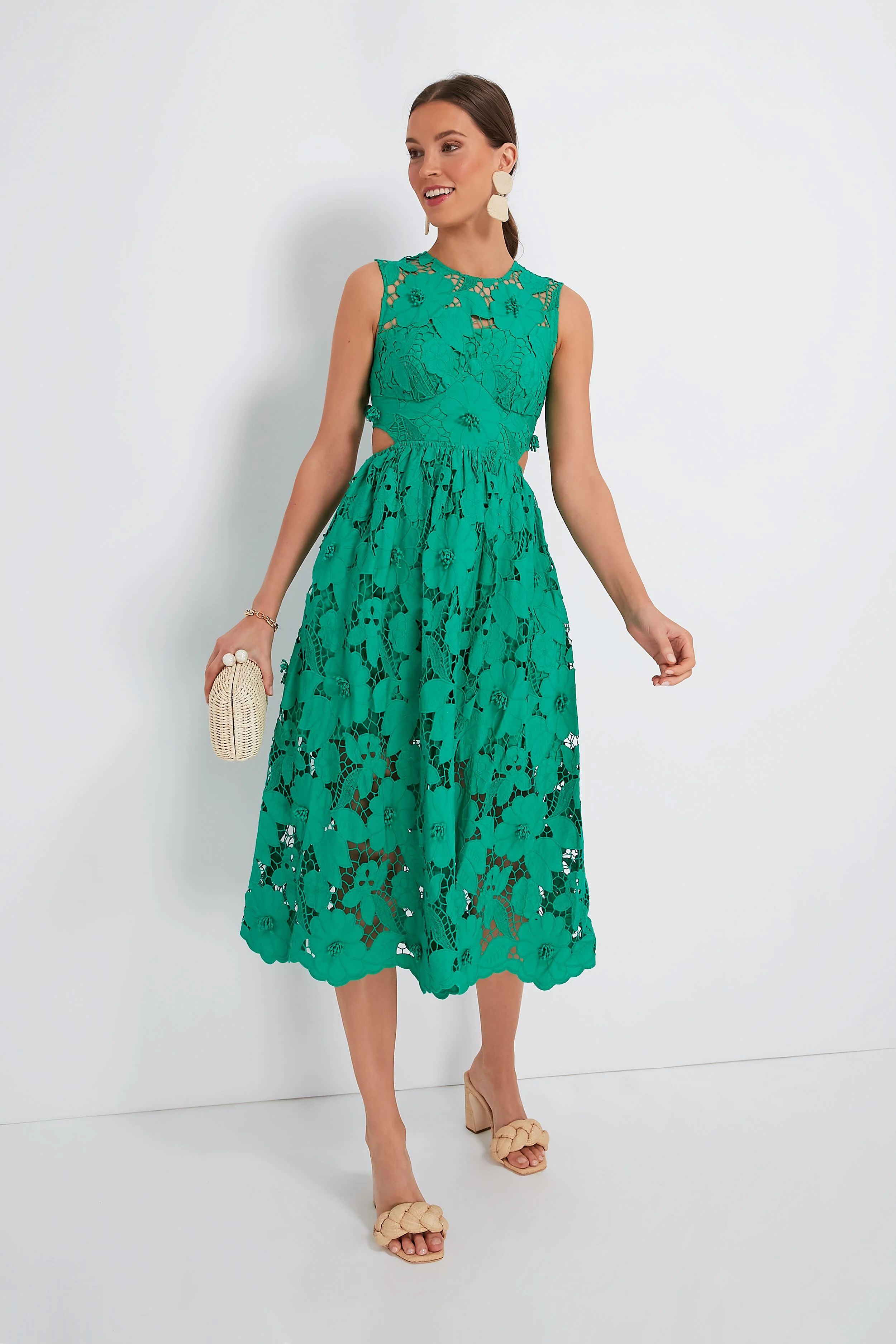 Green 3D Cotton Lace Midi Dress | Tuckernuck (US)
