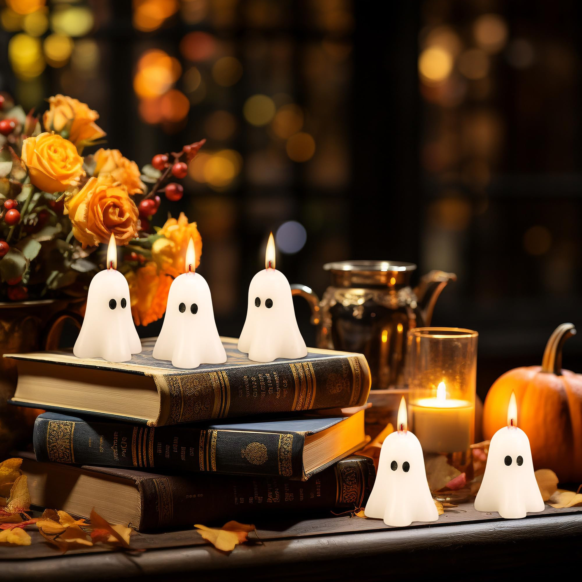 EBaokuup 6 PCS 2.3'' X 1.6'' Halloween Ghost Candles, White Ghost Decor Candles, Cute Burning Can... | Amazon (US)
