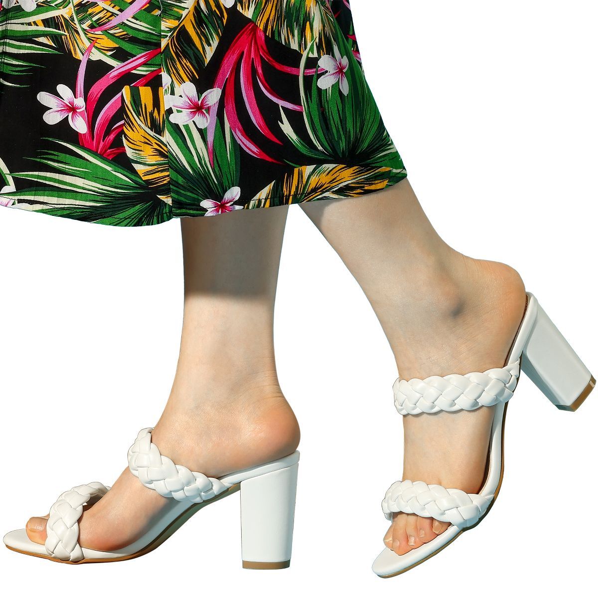 Allegra K Women's Braided Heeled Slip-on Chunky Heel Slide Sandals | Target