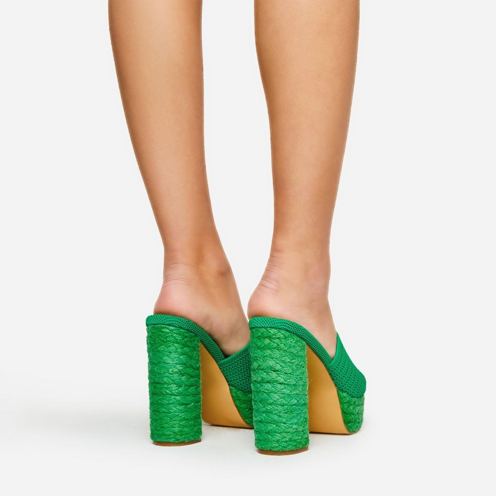 Corto Peep Toe Platform Block Heel Mule In Green Woven | EGO Shoes (US & Canada)