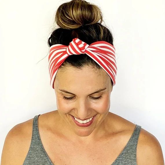 Red + White Knotted Headband - Turban Headband - Wide Headband - Yoga Headband - Knotted Headband | Etsy (US)