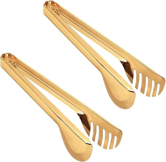 IAXSEE 2-Pack Stainless Steel Gold Salad Tongs, Non-slip & Easy Grip Smart Locking Clip Handy Ute... | Amazon (US)