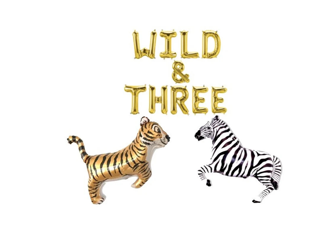 WILD & THREE Balloons Wild and Three Banner Tiger Balloon Zebra Balloon 3rd Birthday Decorations ... | Etsy (US)