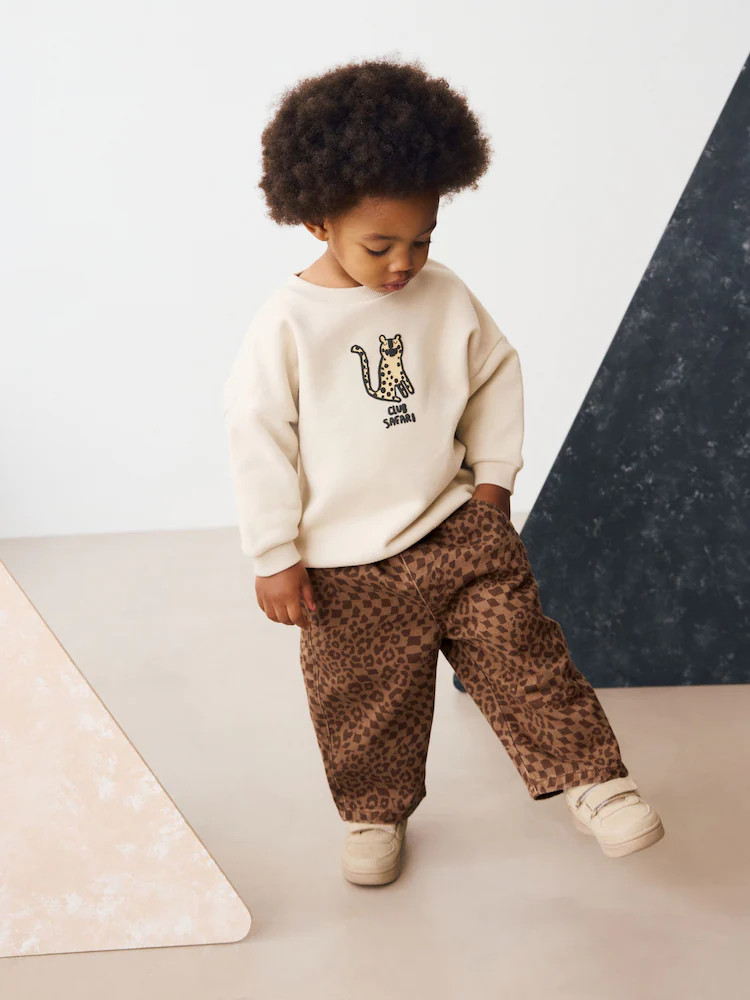 Tan Leopard Print Pull On Wide Trousers (3mths-7yrs) | Next US