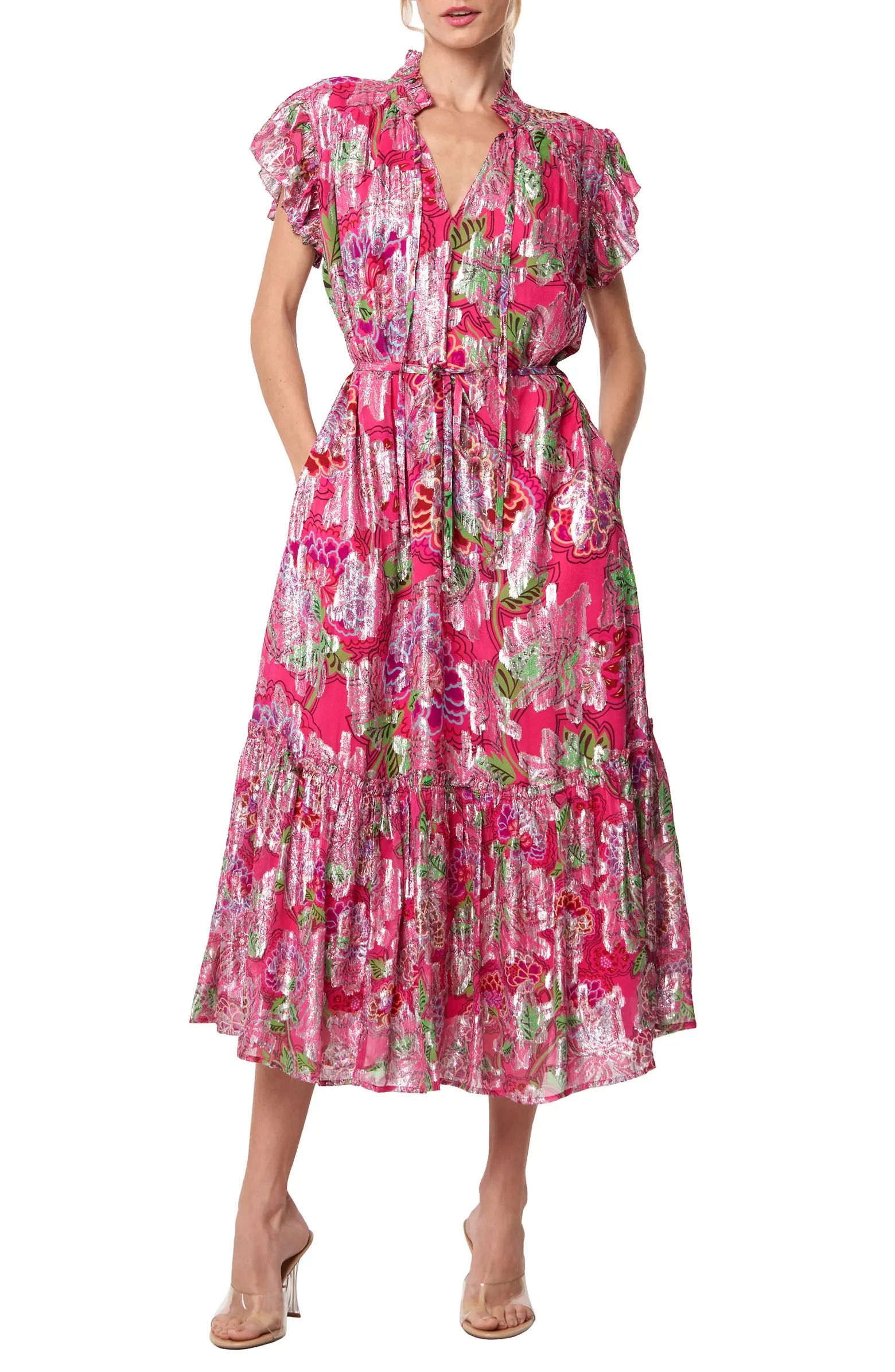 Hilma Metallic Floral Print Maxi Dress | Nordstrom