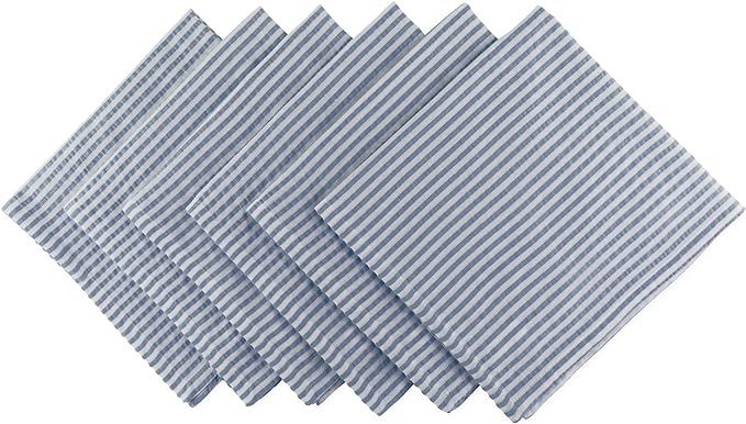 DII 100% Cotton Seersucker Striped Tabletop Collection, Blue, Napkin Set, 6 Piece | Amazon (US)