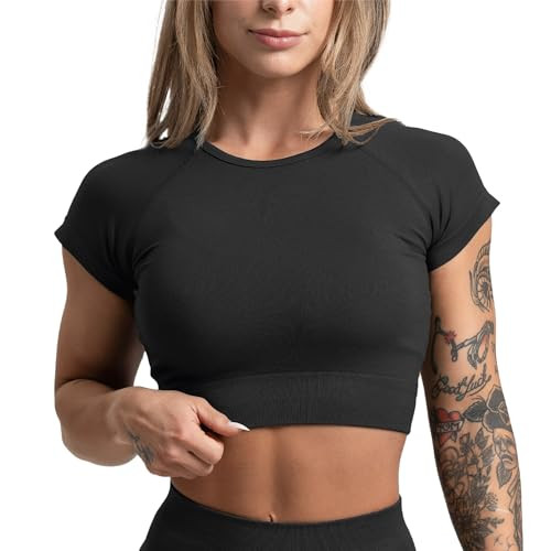 Gymreapers Short Sleeve Workout Tops for Women - Crop Tops for Women Tee - Yoga Athletic Tops for Running, Gym, & Training (Small, Black Marl) | Amazon (US)