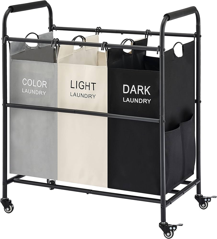 Tajsoon 3 Bag Laundry Sorter Cart, Laundry Hamper Sorter Basket with Heavy Duty Lockable Rolling ... | Amazon (US)