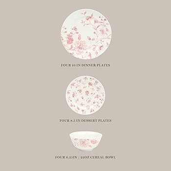 Martha Stewart Empress Bouquet 12-Piece Decorated Porcelain Chip and Scratch Resistant Dinnerware... | Amazon (US)