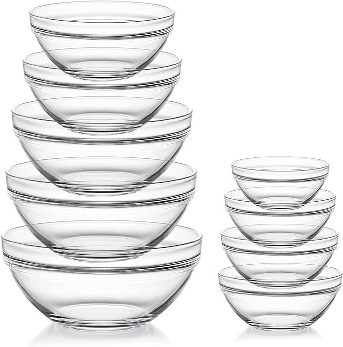 Sweejar Glass Mixing Bowls Set(set of 9),Nesting Bowls for Space Saving Storage,Great for Cooking... | Amazon (US)