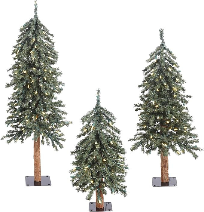 Vickerman 2' 3' 4' Natural Bark Alpine Artificial Christmas Tree Set - Clear Dura-lit Lights - Fa... | Amazon (US)