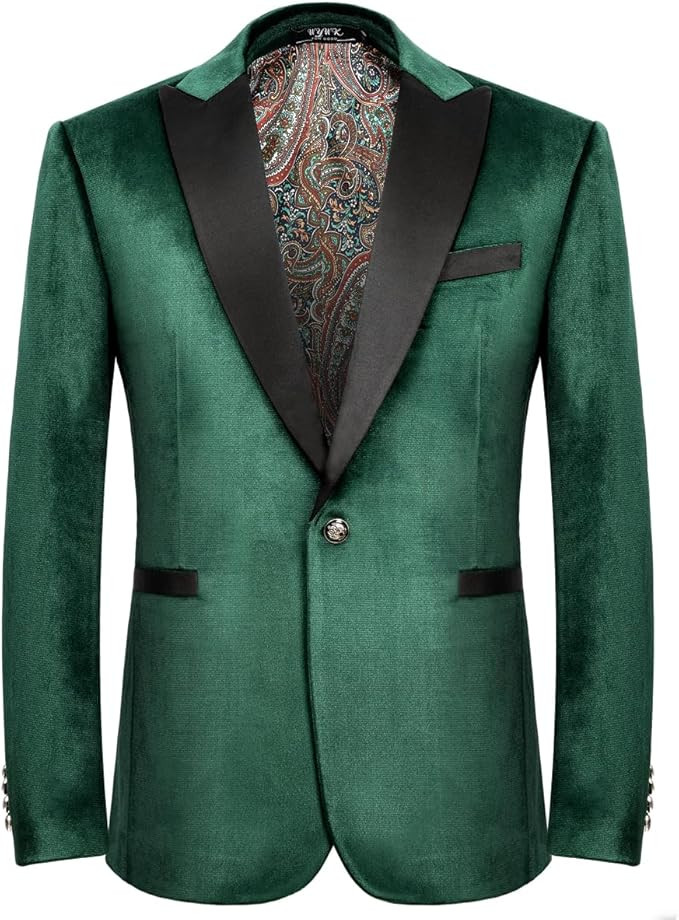 Men's Velvet Blazer One Button Casual Tuxedo for Men Blazer Lapel Prom Party Wedding Banquet | Amazon (US)