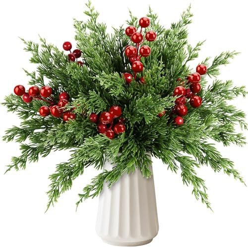 45 PCS Artificial Norfolk Pine Stems with Red Berries Decor, Christmas Greenery Branches for DIY ... | Amazon (US)