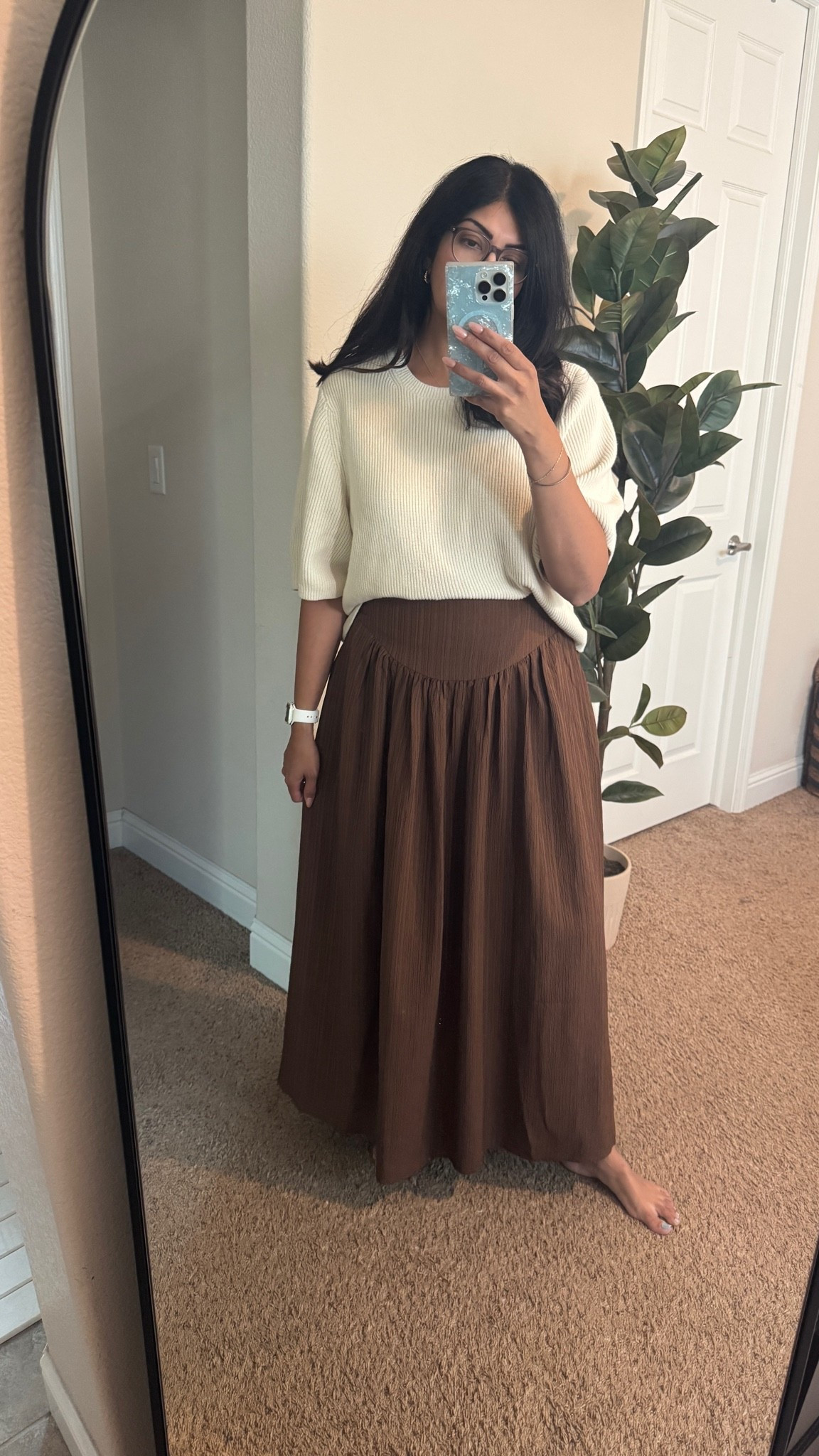 Summer to fall work from home outfit. This transitional outfit includes a cotton skirt and this knit tee that has been restocked.

#fall #workwear #smartcasual #wfh #amazon #loft

#LTKWorkwear #LTKootd #LTKSeasonal