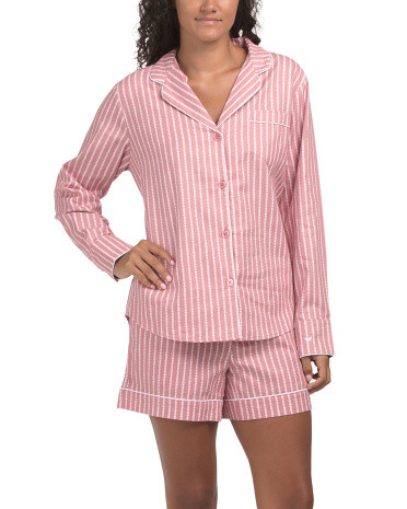 Twill Long Sleeve Top And Shorts Set In Love Lines | TJ Maxx