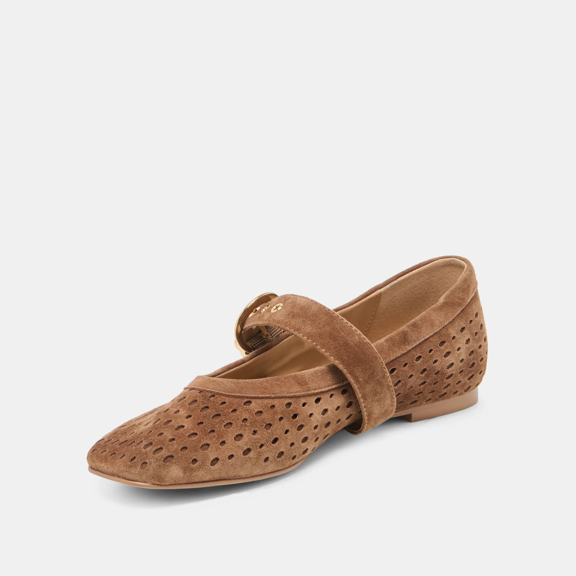 MIKELA Cocoa Perforated Suede Mary-Jane Ballet Flats | Dolce Vita | DolceVita.com