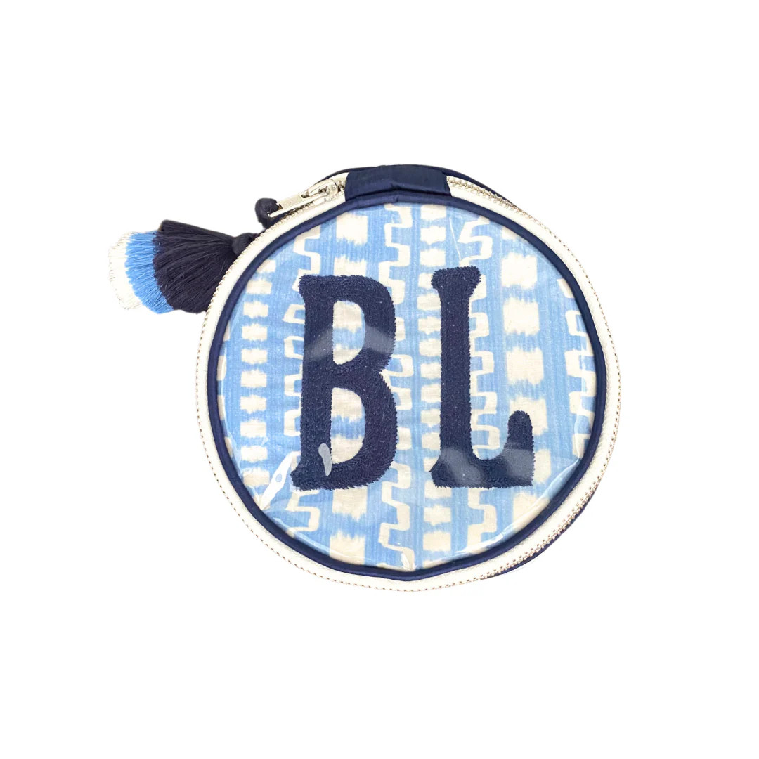 The India Round - Blue Ikat - Monogrammed | Beth Ladd Collections