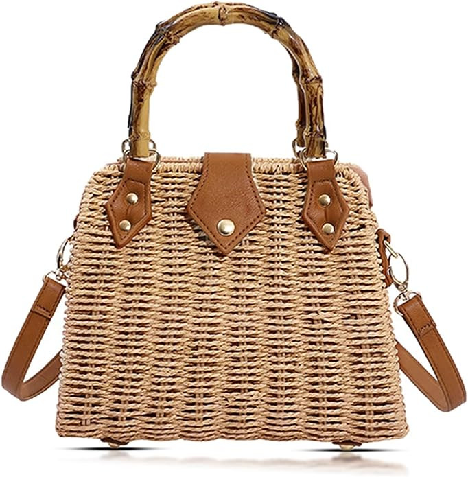 Straw Bag, Crossbody Bags for Women, Bohemian Handmade Woven Bag, Bamboo Handle Handbag Hard Box ... | Amazon (US)