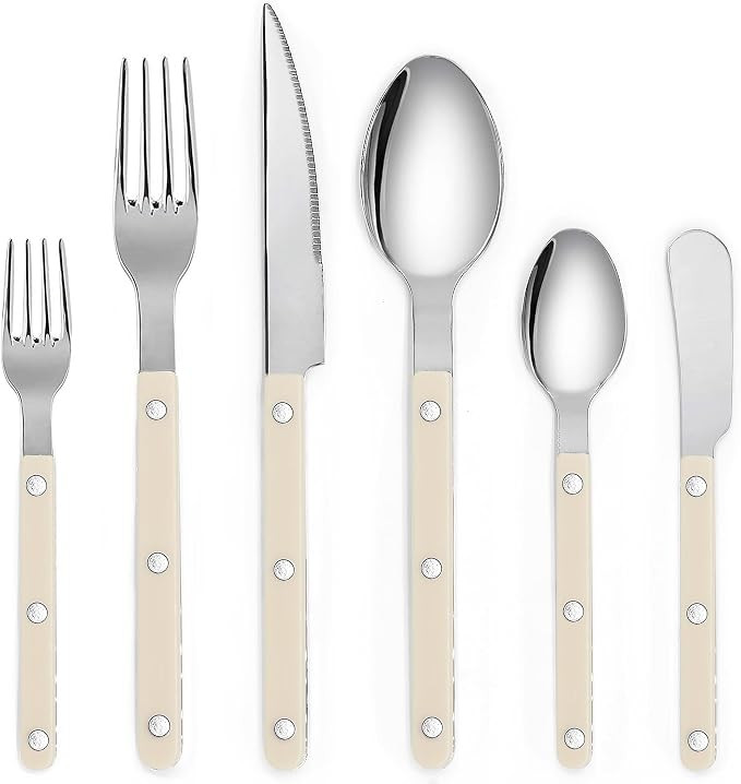 6-Piece Stainless Steel Flatware Silverware Cutlery Set - Color Handle with Rivet/Retro Style - I... | Amazon (US)
