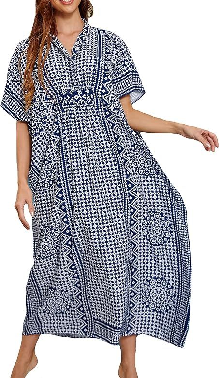 MEILING Women's Print Kaftan Nightgown Long Caftans Beach Maxi Dress Bikini Swimsuit Bathing Suit... | Amazon (US)