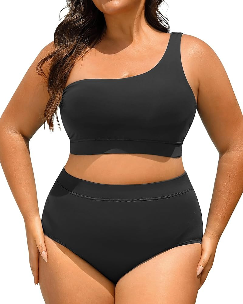 Tempt Me Women Plus Size High Waisted Bikini Two Piece One Shoulder Swimsuit | Amazon (US)