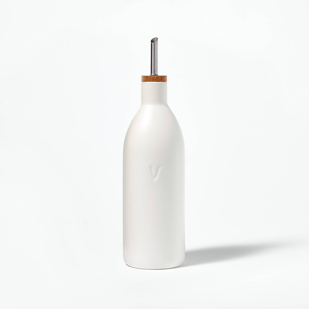 Ceramic Vinegar Pour Bottle Cream - Figmint™: Stoneware Oil Dispenser, Stainless Steel & Wood L... | Target