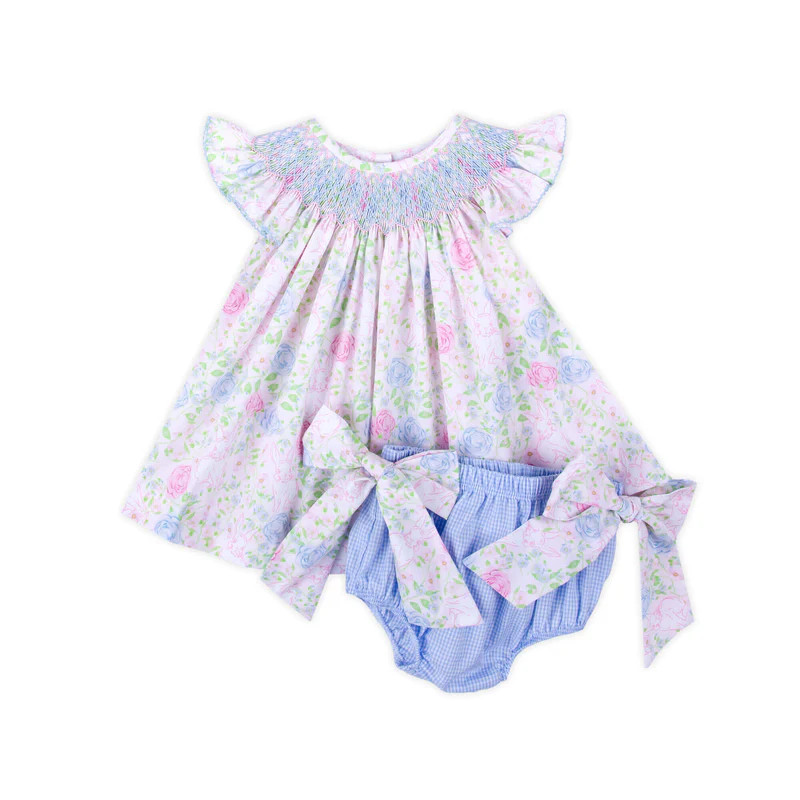Botanical Floral Bunny Smocked Bloomer Set | Classic Whimsy