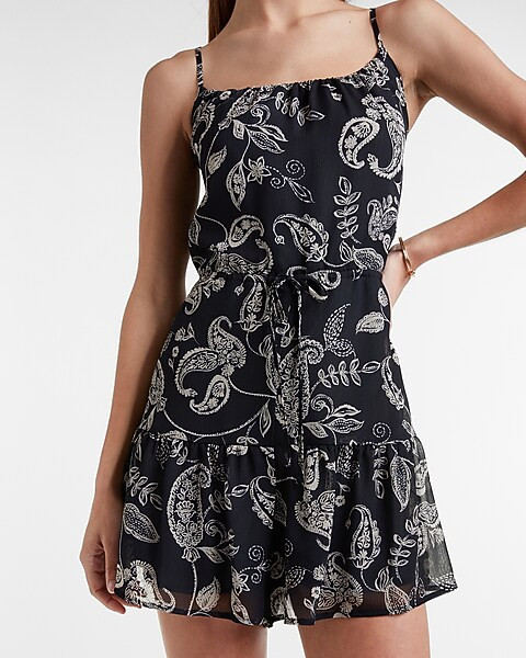 Paisley Tiered Drawstring Waist Romper | Express