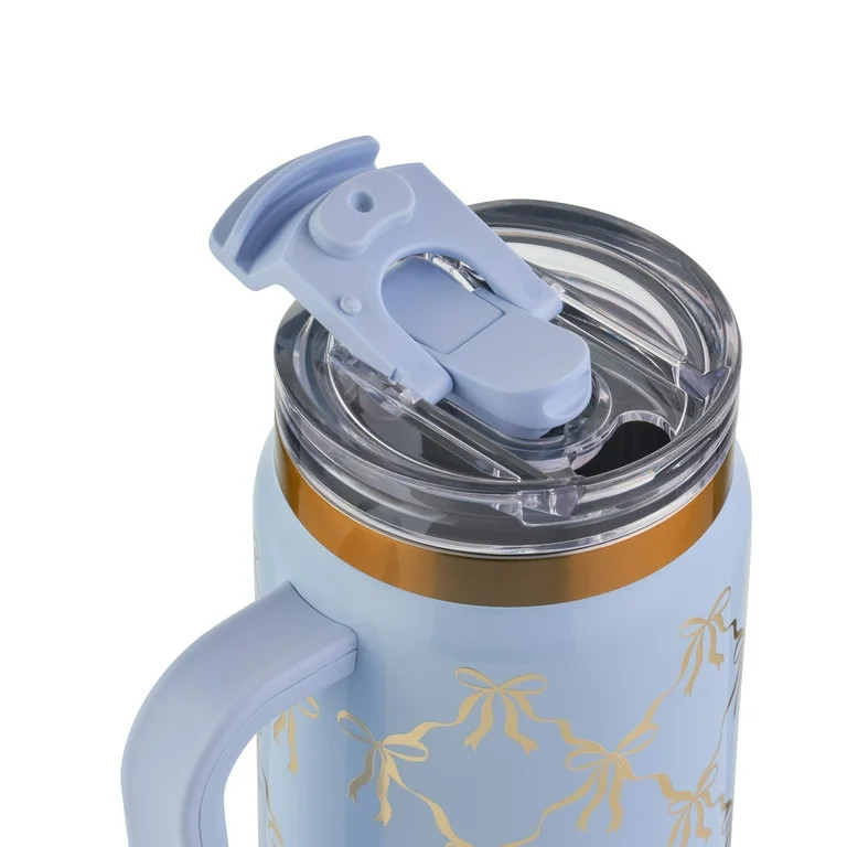 Thyme & Table 32oz Stainless Steel Luna Tumbler with Handle and Dual Straw Lid, Blue Bow | Walmart (US)