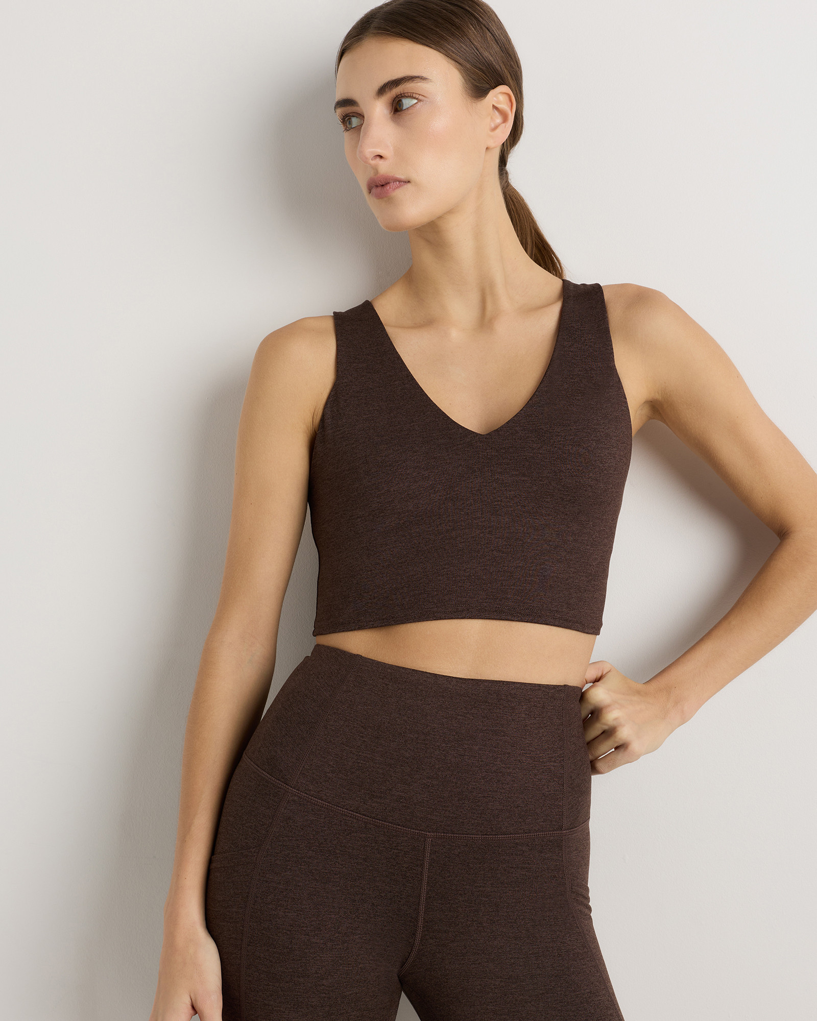 Quince | Women's Ultra-Soft V-Neck Cropped Tank Top in Heather Espresso, Size Small, Recycled Polyester | Quince