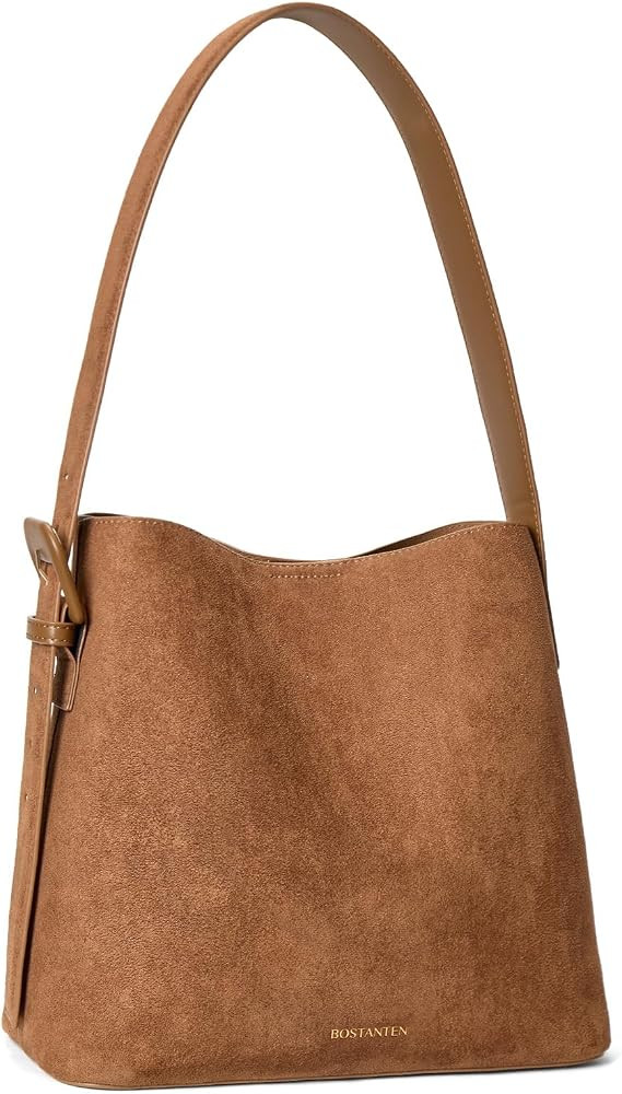 BOSTANTEN Suede Bucket Bag for Women, Hobo Purse with Adjustable Strap | Amazon (US)
