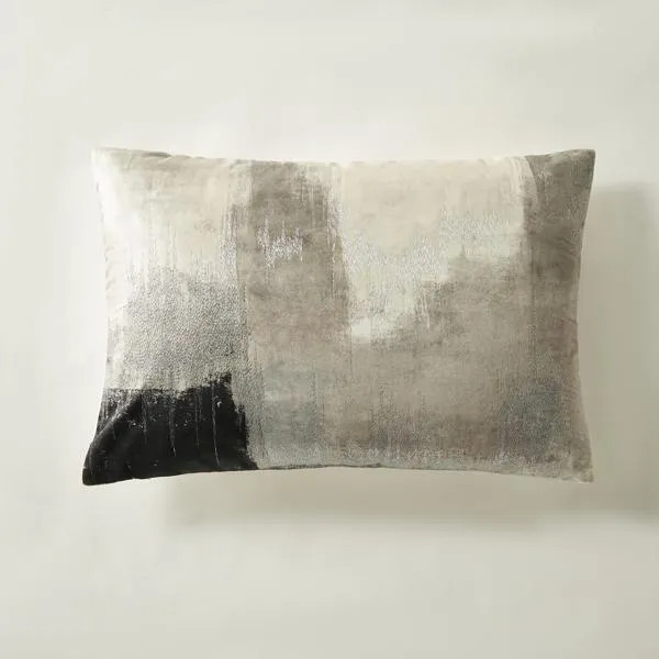 Nya Lumbar | Grey Black Silver | Patterned Pillows | Z Gallerie | 14" x 20" | 100% polyester velvet | Z Gallerie