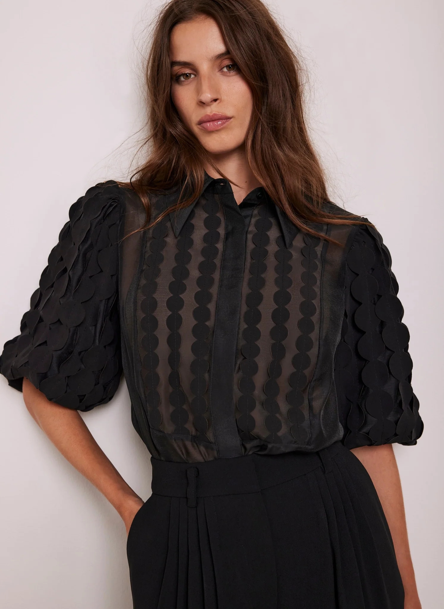 Black Applique Organza Shirt | Mint Velvet