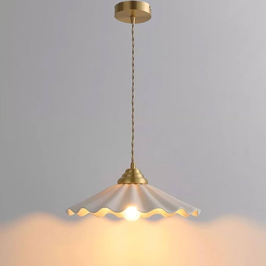 Ceramic Pendant Light, Vintage Pendant Light Fixture with Pleated Ceramic Lmapshade, White Porcel... | Amazon (US)