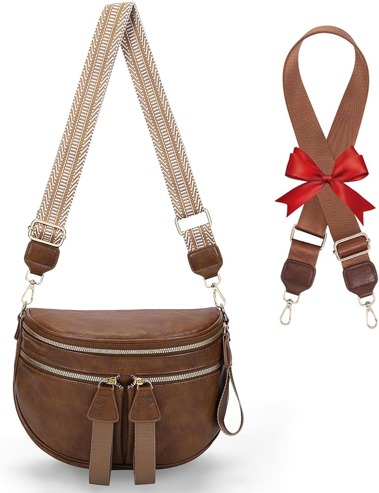 Crossbody Bags for Women PU Leather Bum Bags Large Fanny Pack Trendy Leather Purses with Two Shou... | Amazon (US)