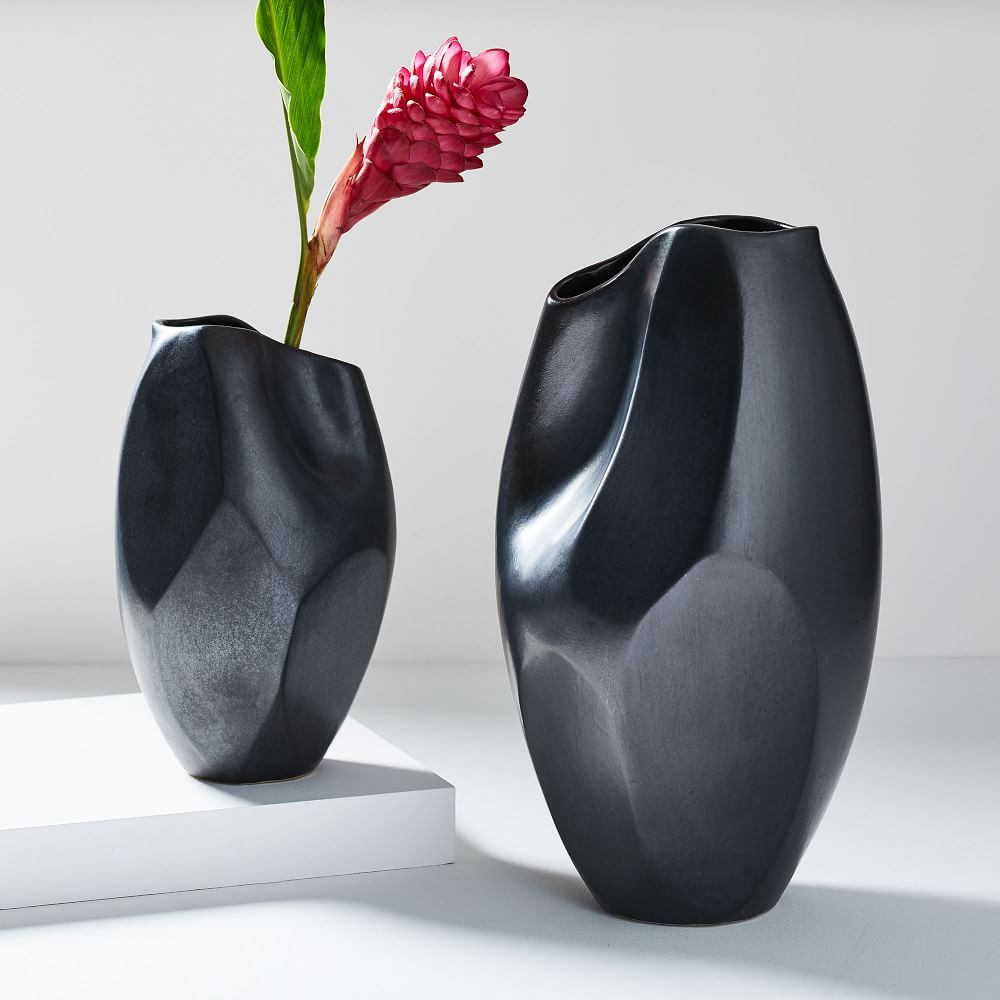 Black Ceramic Pinched Vases | West Elm (US)