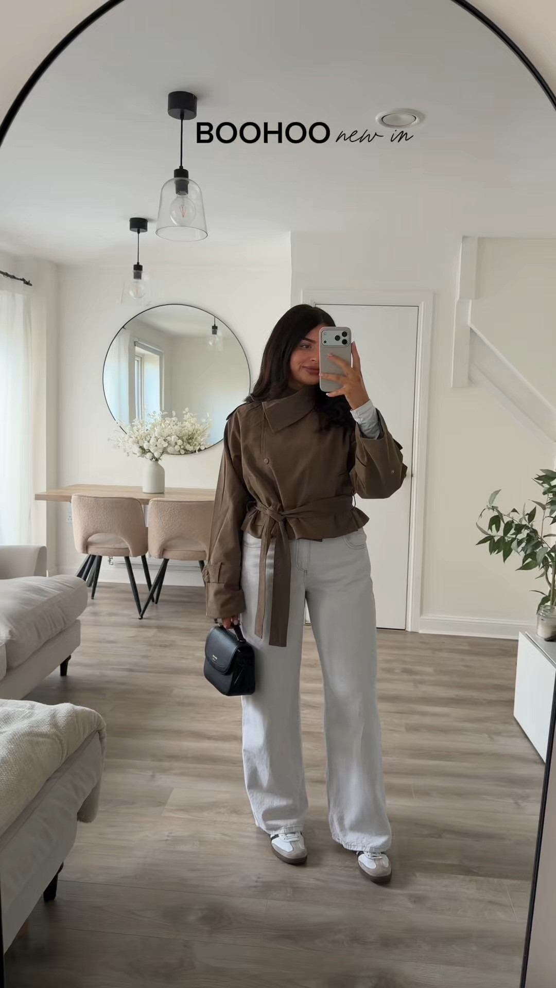 Boohoo new in spring pieces 🫶

Jacket - size 10 but is fitted you could easily size up for a more oversized look 
Co ord set - size 8 (slightly small wish I’d  sized up) 
White button top - Small 
Jeans - 8 
