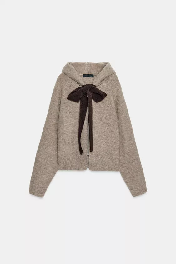 HOODIE CARDIGAN WITH BOW | Zara Canada