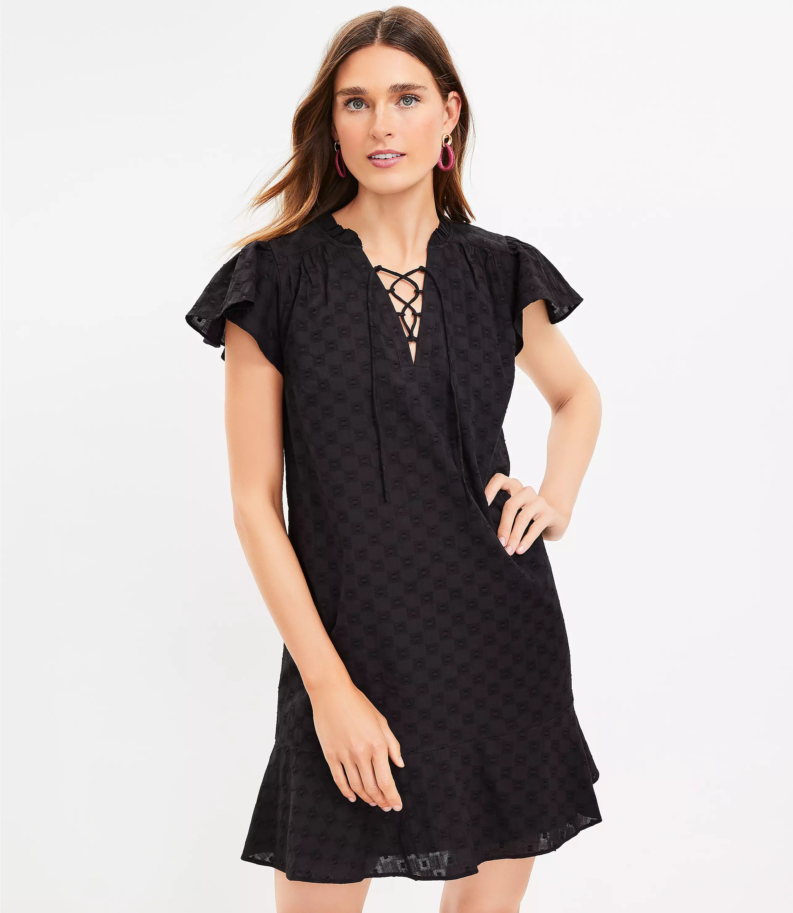 Lace Up Flounce Swing Dress | LOFT