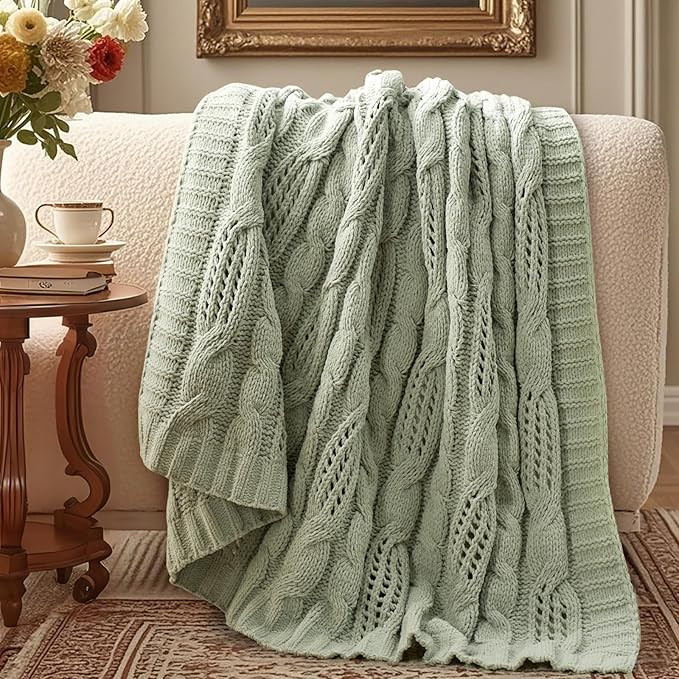 Amélie Home Chunky Cable Knit Throw Blanket, Super Soft Breathable Cozy Chenille Knitted Blanket... | Amazon (US)