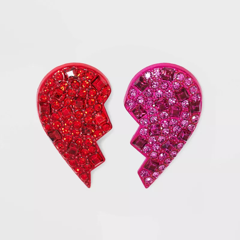 SUGARFIX by BaubleBar Broken Heart Rhinestone Encrusted Earrings - Red/Pink | Target