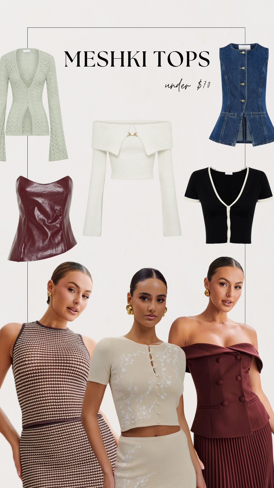 Meshki is having a sale and here are some tops I love for $70 or less! I love their products and I guarantee you will too!! If you’re looking for basic spring/summer tops or more elegant night out outfits, they’ll have an option for every occasion!

#LTKSaleAlert #LTKFindsUnder50 #LTKFindsUnder100