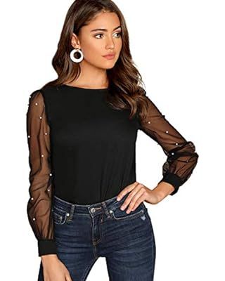 SOLY HUX Women's Sheer Mesh Long Sleeve Slim Fit Top Blouse | Amazon (US)