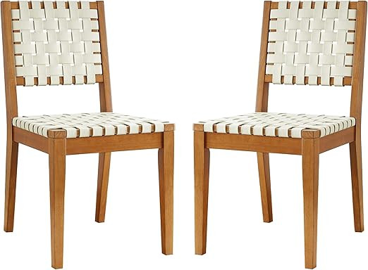 Amazon Brand - Rivet Faux Leather Woven Dining Chair with Wood Frame, Set of 2, 22"D x 18"W x 36"... | Amazon (US)